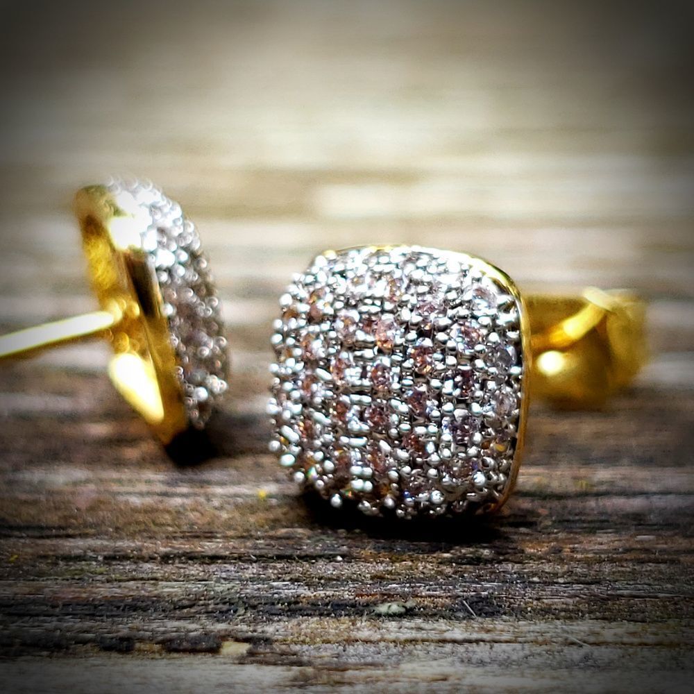 14k GP Cushion Style Simulated Diamond Earrings